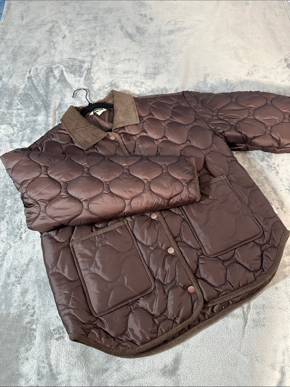 NWOT Womens Eddie Bauer Brown Quilted Puffer Jacket with Corduroy Collar Sz M